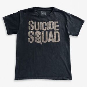 Suicide Squad Distressed Graphic Tee Black Fade Worn-In DC Movie Shirt Size L